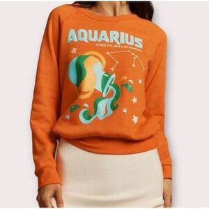 Anthropologie Midnight Rider The Carolita Zodiac Sweatshirt Aquarius Orange L